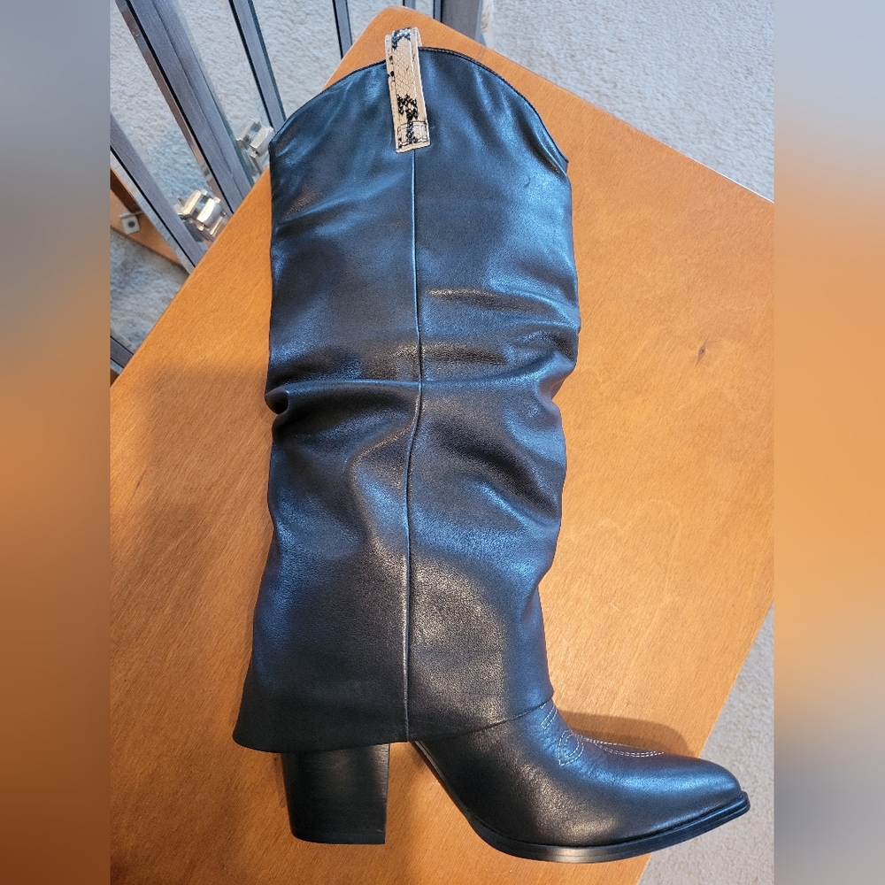 Steve Madden Lassy Western Cowboy Cuff Boots Soft Scrunch Genuine Leather New - Picture 7 of 16